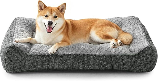JOEJOY Orthopedic Dog Bed Medium Sized Dogs, Extra Thick Supportive Big Dog Couch Bed with Sides, Ultra Soft Pet Bed Sofa, Light Grey, 35''x25''