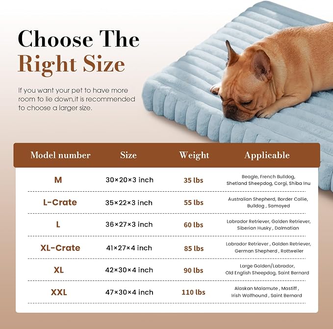Large Orthopedic Dog Crate Bed with Waterproof Lining, Soft Short Plush Surface & Egg Crate Foam for Calming Puppy, Machine Washable Pet Bed with Removable Cover & Anti Slip Bottom