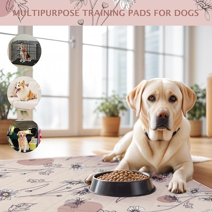 IEUUMLER Washable Pee Pads for Dogs, 2 Pack Non-Slip & Waterproof Pack Whelping Pad, Reusable Washable Puppy Potty Training Pad with Fast Absorbent for Playpen EU007 (Pink Daisy, 36"X41"-2pcs)