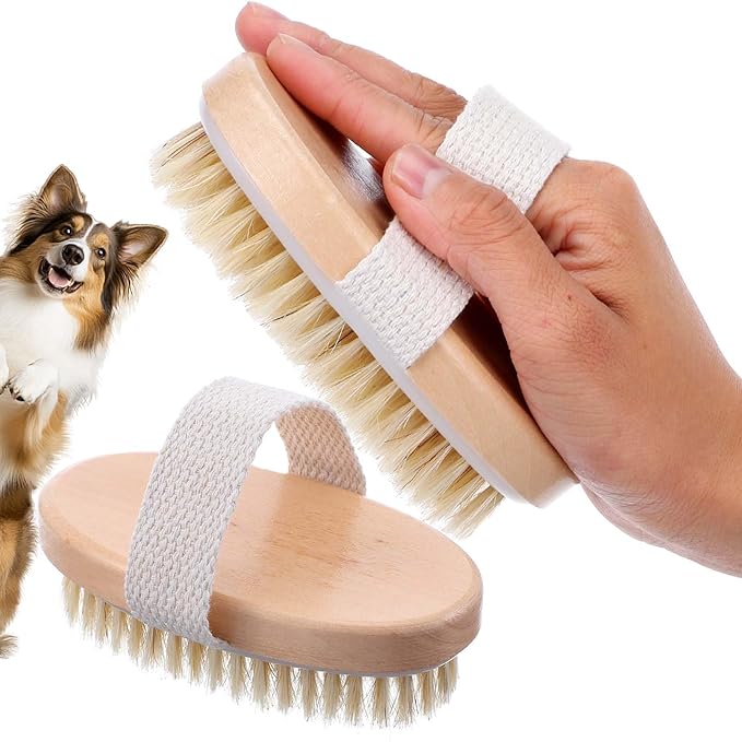 Soft Boar Bristle Pet Brush, Ergonomic Dog Brush Reduces Shedding, Ideal for Daily Gentle Grooming Natural Palm Brushes for Short Haired Dogs & Cats with Non-Slip Band