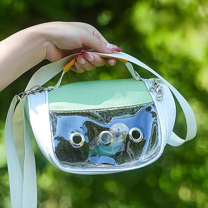 Bird Travel Cage Carrier with Clear Window – Lightweight Foldable Parrot Backpack, Breathable Portable Small Bird Travel Bag with Side Pockets and Perch(Green)