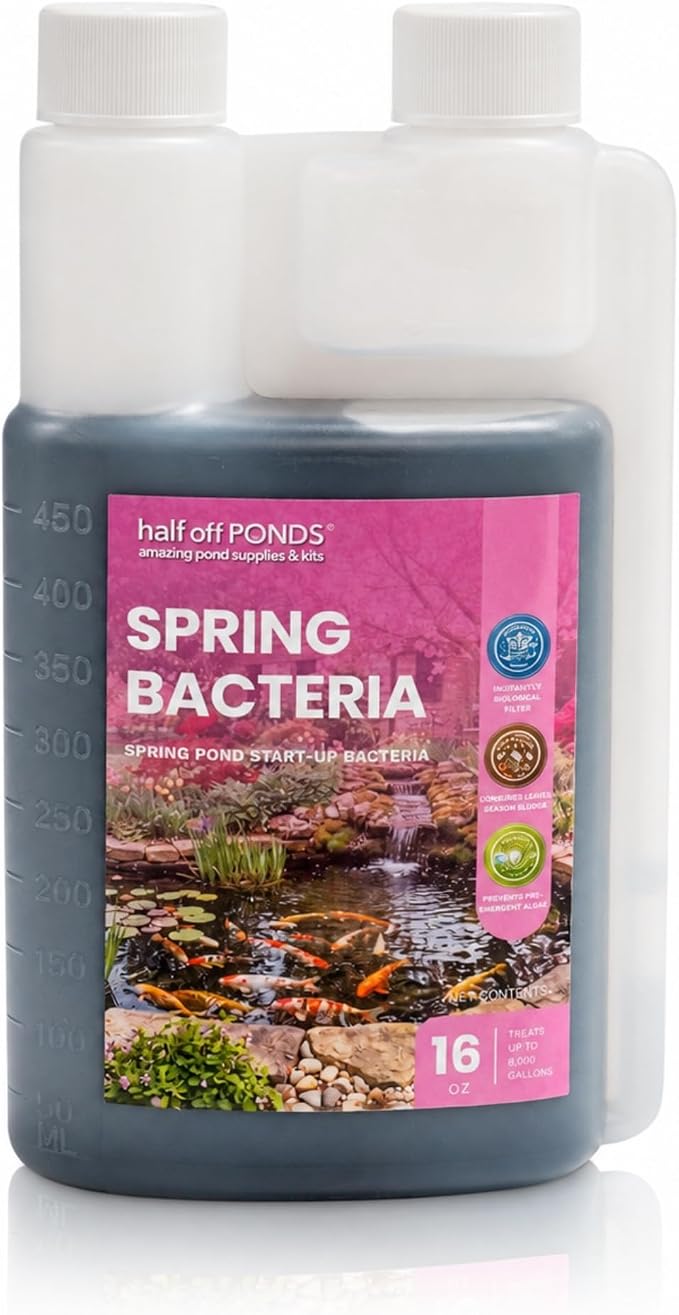 Spring Pond Bacteria Treatment with Beneficial Bacteria & Enzymes, 16 oz | Spring start-up formula, boosts beneficial bacteria, breaks down sludge, fish and plant safe, ideal for biological filters