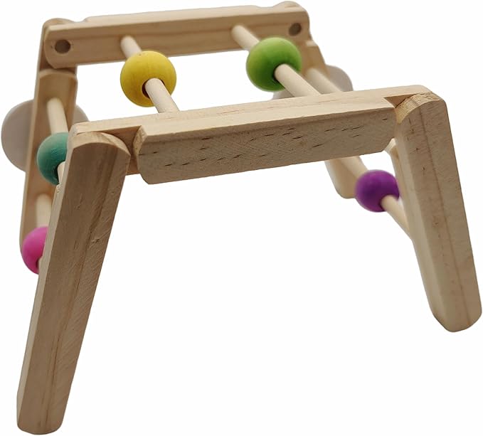 Wooden Bird Ladder Toy, 12 Inch Foldable Hardwood Parrot Climbing Bridge with Colorful Beads, 2 Pack Tri-Section Cage Accessories for Cockatiels, Conures, Lovebirds, 4 Inch Wide