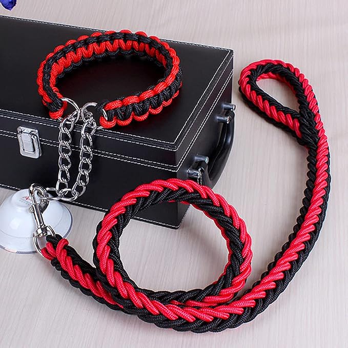 Love Dream Dog Collar and Leash Set, Heavy Duty Nylon Braided Rope Strong 4 FT Dog Leash and Martingale Training Collar for Small Medium Large Dogs Training and Walking (Red & Black)