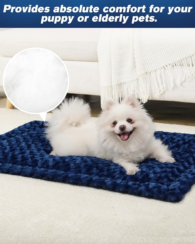 Washable Dog Bed Mat Crate Pad Soft Fluffy Pet Kennel Beds Dog Sleeping Mattress for Large Jumbo Medium Small Dogs, 42 x 28 Inch, Blue