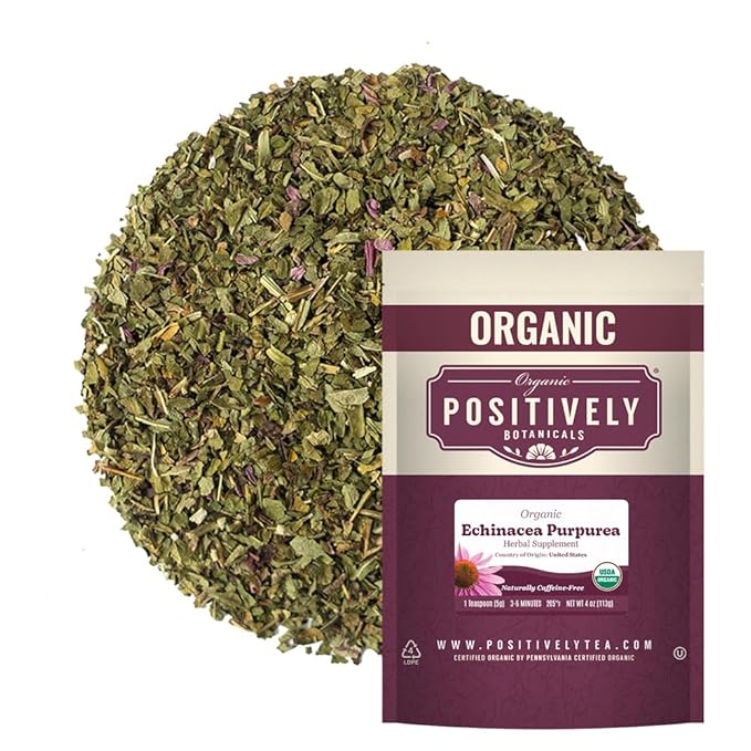 Organic Positively Botanicals Company, Echinacea Purpurea, Herbal Tea Loose Leaf Botanical, 4 Ounce