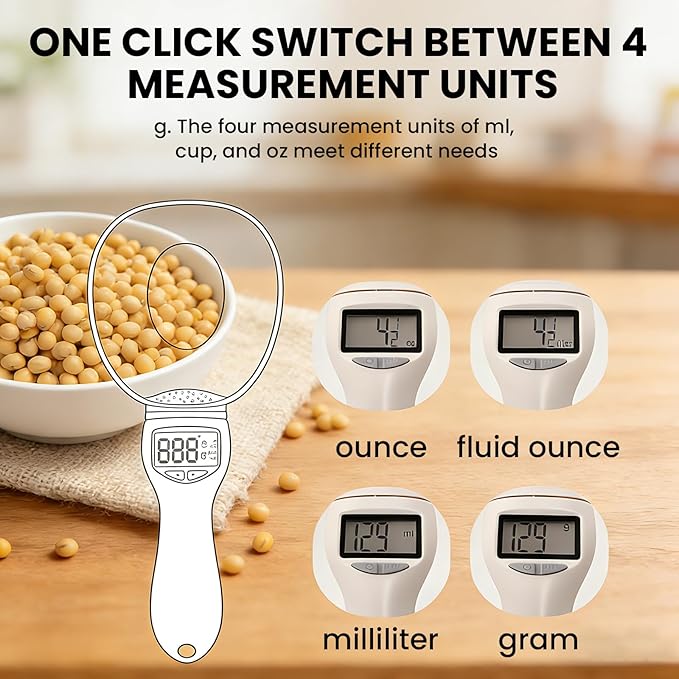 Digital Measuring Spoon, 800g/1g High Precision Gram Measuring Spoons with LED Display, Detachable Electronic Scale Spoon for Baking, Pet Food, Coffee, Spices (g/oz/ml/Cup)