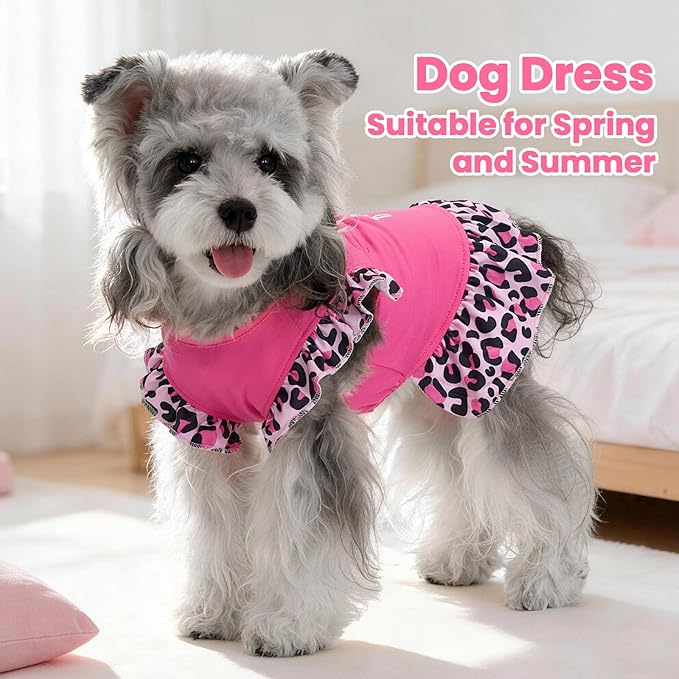 XPUDAC 4 Pack Cute Dog Dress for Small Dog, Floral Puppy Dress Sweet Girl Pet Skirt Outfits Colorful for Birthday Holiday Spring Summer Pet Clothes for Girls, L
