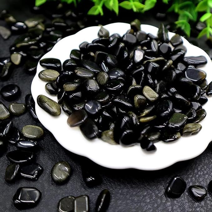 Erliway 100g Natural Gold Sheen Obsidian Crystal Chips 7-9mm Tumbled Stones | Small Crushed Crystal Stone, Polished Crystals Chips for Fish Tank, Healing Tumbled Rocks for Reiki Jewelry Making Home Décor