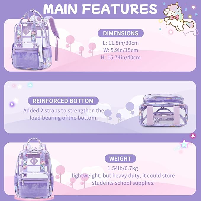 MOONBABY Small Clear Backpack for School Transparent Bookbag for Kids Heavy Duty PVC See Through Backpack Stadium Approved