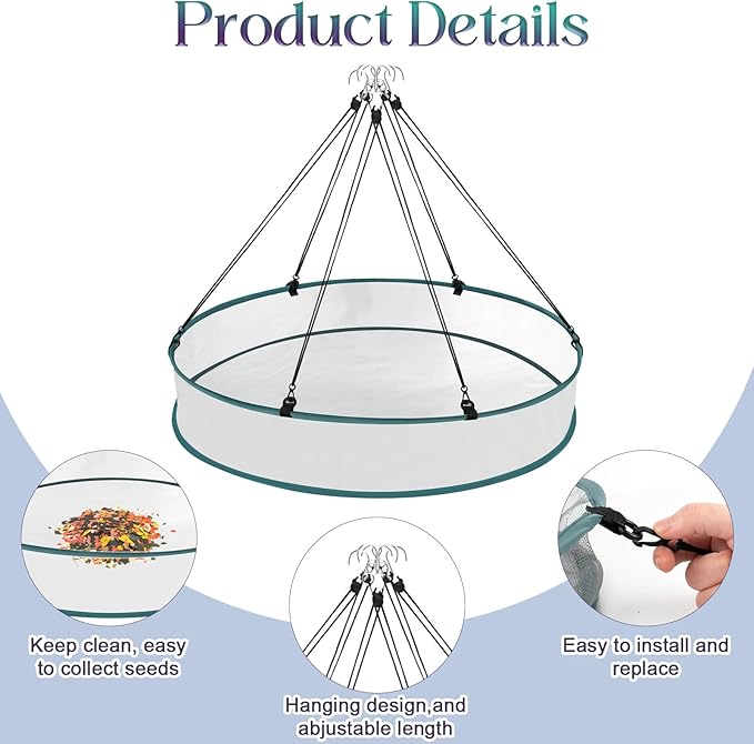 Bird Seed Catcher Tray for Hanging Bird Feeder Platform, 18 Inch Large Birds Feeder Trays with Adjustable Hanging Hoop for Outdoor Garden Lawn (18 inch-1 Pcs)