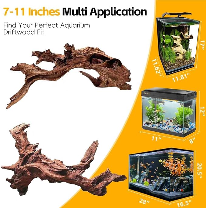 EFFIELER Natural Driftwood for Aquarium Decor – 6-10 INCH Unique Size Real Wood Branches for Fish Tank, Reptile Habitat, Terrarium, Hermit Crab, Shrimp Tank,Safe for Aquatic Pets