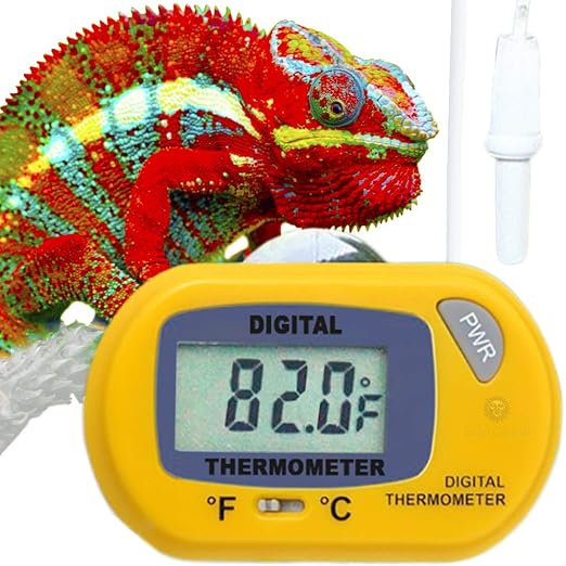 SunGrow Reptile Digital Thermometer, 1.5” x 2.3” x 0.5”, Easy to Read Display, Yellow, Battery Not Included, 1-Pack