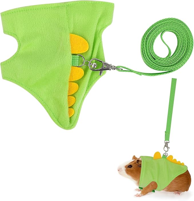 Ferret Harness and Leash Set, Dinosaur Shaped Small Animals Vest Bunny Harness Outdoor Walking Clothes Accessories for Ferret Rabbit Hamster Guinea Pig Kitten Puppy Tiny Pet
