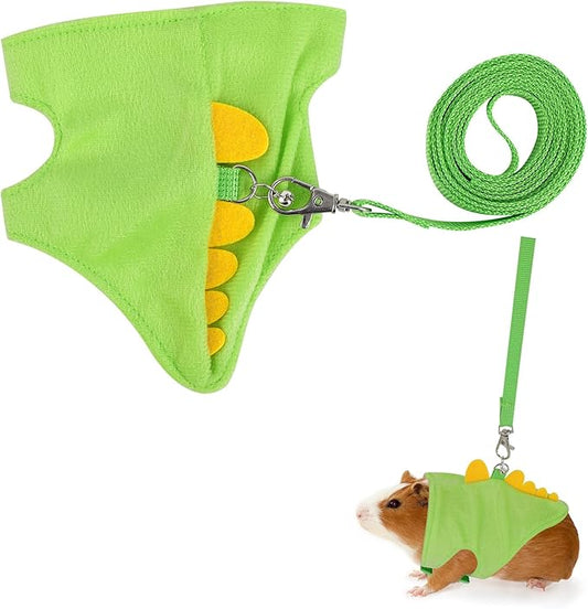 Ferret Harness and Leash Set, Dinosaur Shaped Small Animals Vest Bunny Harness Outdoor Walking Clothes Accessories for Ferret Rabbit Hamster Guinea Pig Kitten Puppy Tiny Pet