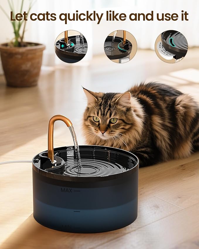 Cat Water Fountain, 71oz/2.1L Cat Fountain for Drinking with Copper Faucet, MISFANS-Designed Pump & Filter, Plastic Automatic Pet Water Fountain Bowl & Dispenser with 9-Pack Replaceable Filters