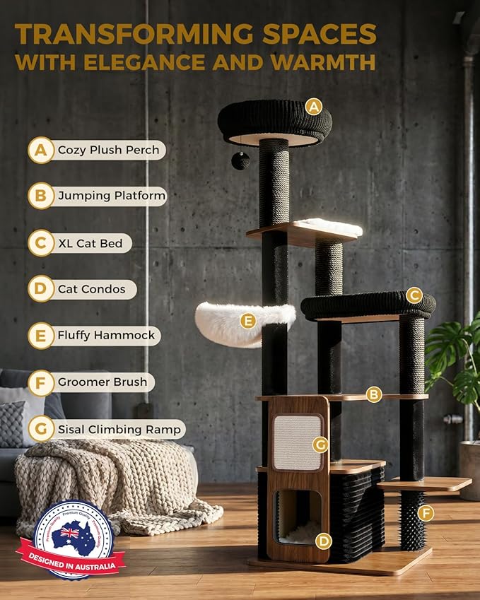 63" Modern Cat Tree Tower for Indoor Cats, Heavy Duty Cat Trees for Large Cat, Adult Maine Coon Cat Tree Tower with Scratching Post, Extra Large Top Perch, Cat Condos (Black)