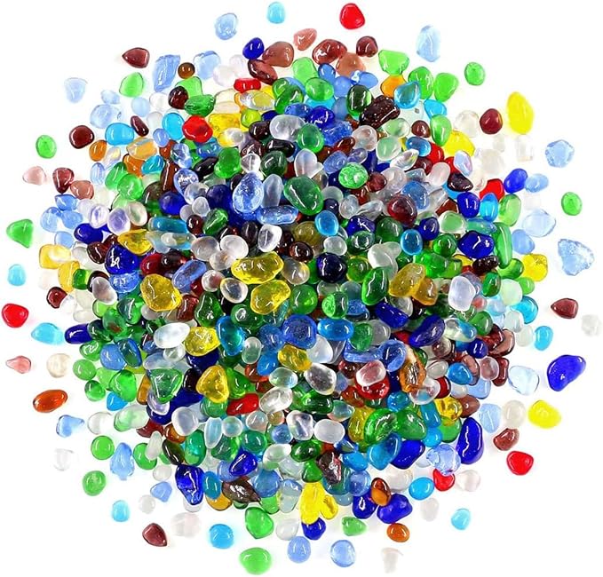 WAYBER 1 Lb Tumbled Sea Glass Pebbles Decorative Glass Stones, Multicolored | Vivid Long-Lasting Hues, Lustrous Polished Finish, Non-Toxic Material, Ideal for DIY Crafts & Home Decorations