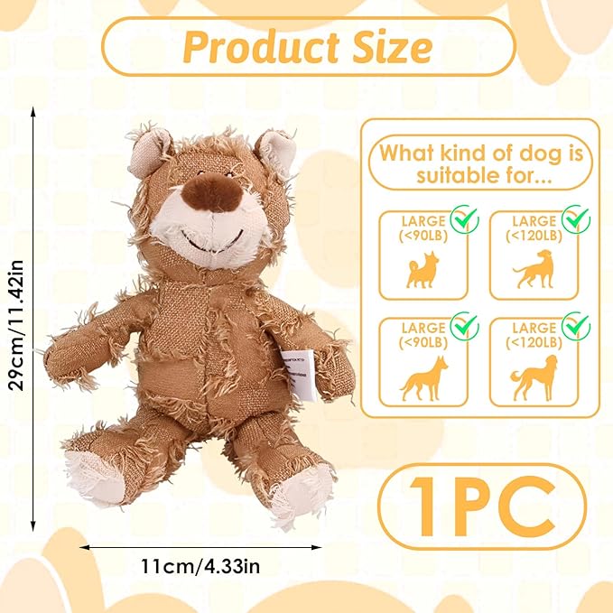 MAXBECK Dog Companion for Heavy Chewers- Indestructible Robust Bear Dog Toy, Resistant Squeaky Dog Toys for Heavy Chewers, Unbreakable Stuffed Plush Dog Toys for Aggressive Chewers (F-Oak+Purple)