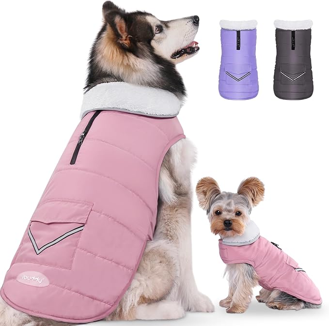 iBuddy Dog Winter Coat for Extra Large Dogs, Easy on 3XL Dog Snow Jacket Velcro Waterproof Pet Puffer Clothes with Harness Hole Adjustable Reflective Quilted Pet Cold Weather Vest for Girl Female