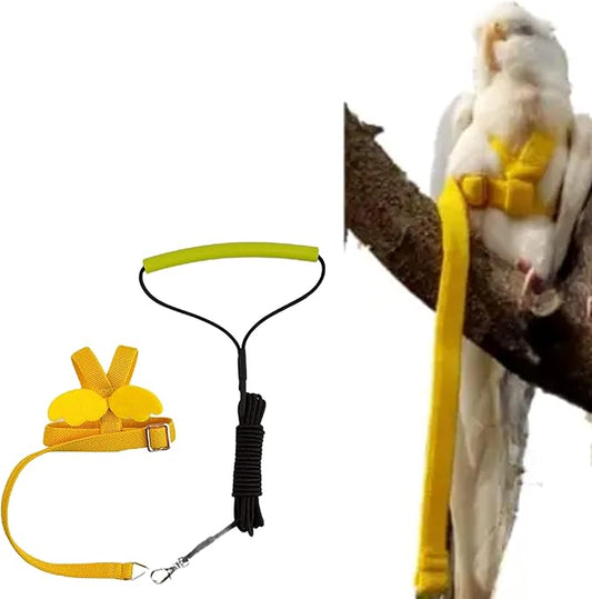 Pet Parrot Bird Harness Leash Adjustable Bird Flying Harness Traction Rope with Cute Wing for Parrots Pigeons Budgerigar Lovebird Cockatiel Mynah Outdoor Training Toy (L, Yellow)