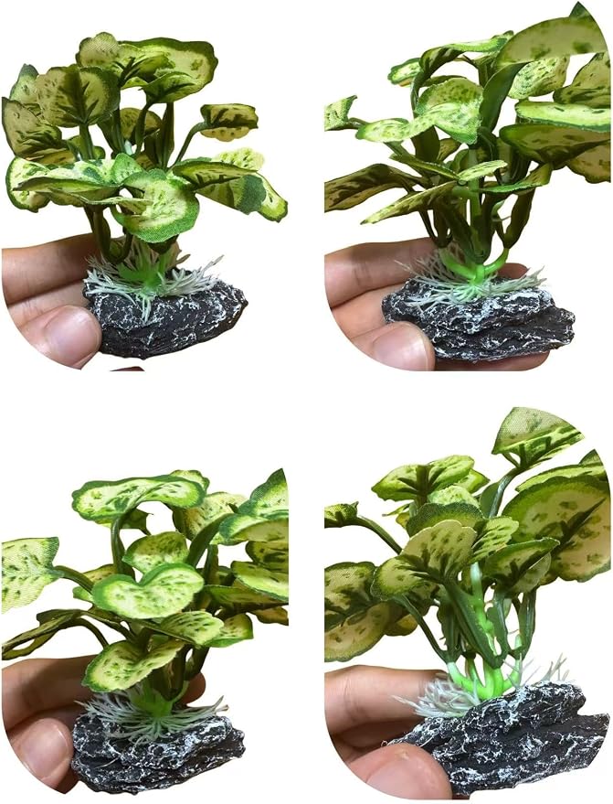 JGbaby Artificial Aquarium Plants,Fish Tank Decorations Betta Leaf Hammock 4in Realistic Silk & Plastic Plants, Hideout Decor for Betta. Goldfish,Reptiles,Small Tanks (Green Type-H)