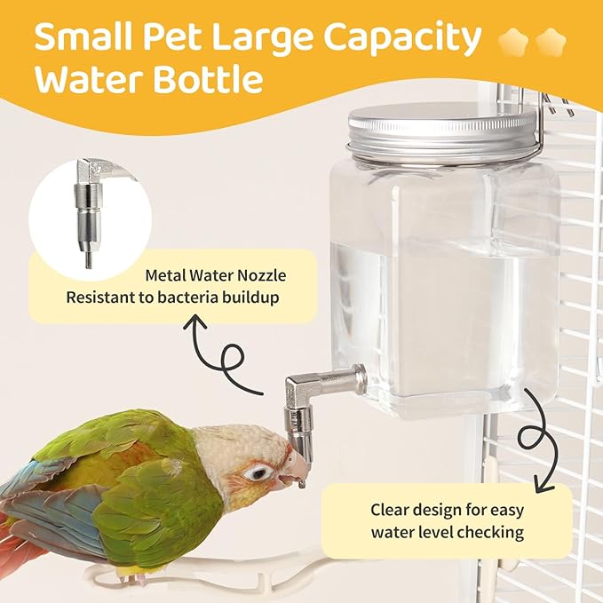 Guinea Pig Water Bottle No Drip 17oz – Leak Proof Rabbit Water Dispenser with Stainless Steel Needle Valve & 180° Swivel Bracket for Chinchilla Rat Parrot Cockatiel Birds