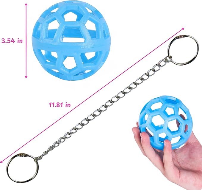 Rabbit Treat Ball Bunny Enrichment Toys with Stainless Steel Hanger Set, Veggie Feeding Rabbit Ball Toy for Bunny Squirrel Hedgehog Tortoise Guinea Pig Rabbits, Pets Treat Balls Accessories (Blue)