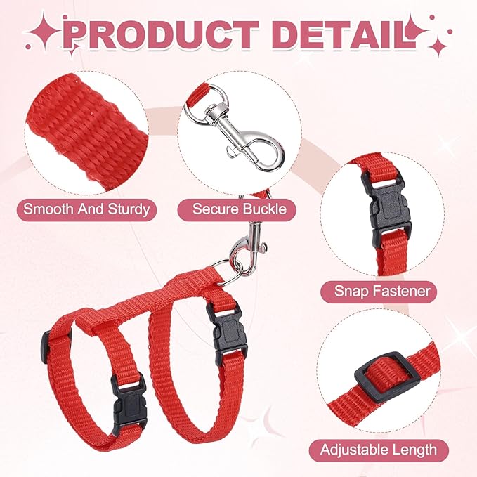 Rabbit Harness and Leash, Escape Proof Bunny Cat Leash Small Animal Harness Soft Adjustable Buckle(2Pcs, Red) for Bunny Kitten Cats Puppies Walking Hiking Training