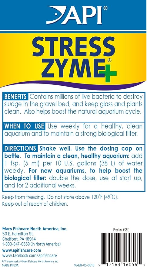 API Aquarium Water Treatment & Trop. Fish Food: Stress Coat 16 oz, Stress Zyme 16 oz, Tropical Flakes 1.1 oz