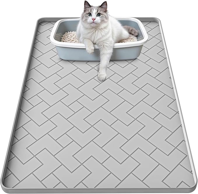 Silicone Cat Litter Mat for litter box Large 34" X 22"-Easy to Clean Cat Litter Trapping Mat, Waterproof, urine-proof and non-slip to keep the floor clean and tidy（Gray）