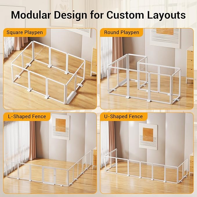 Clear Acrylic Pet Playpen, 25.6" H Transparent Dog Fence with Support Feet, Sturdy & Stylish Indoor Enclosure for Puppy, Cat, Rabbit, Easy to Assemble & Clean