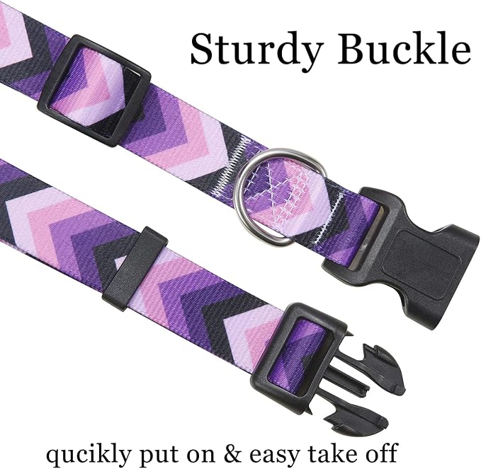 Mihqy Dog Collar and Leash Set with Bohemia Floral Tribal Geometric Patterns - Soft Ethnic Style Collar Adjustable for Small Medium Large Dogs(Purple Arrow Set,XS)