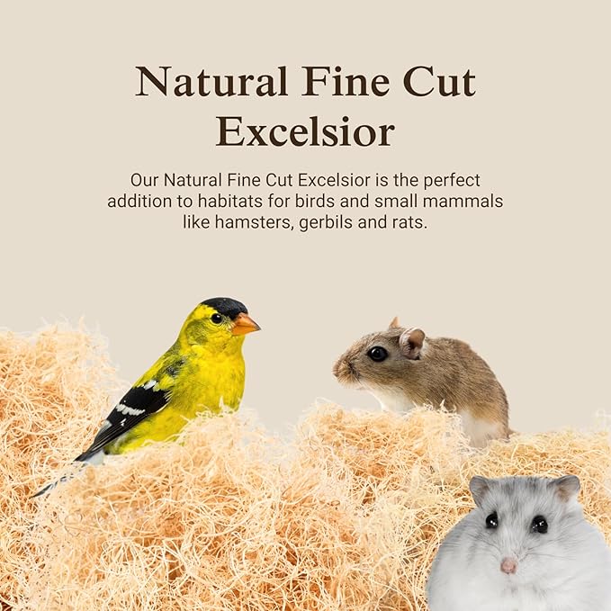 The Habitat Life - Natural Fine Cut Excelsior - for Birds, Hamsters, Gerbils, Rats & Other Small Mammals - Soft & Absorbent - Wood Fiber - Dye-Free & Safe - Small - 2 Pack