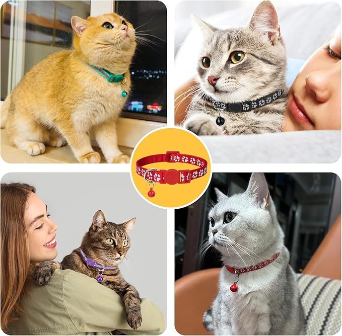 Taglory Reflective Cat Collar Breakaway with Bell, High Visibility Night Strip, Lightweight Adjustable Nylon Collar for Boy Girl Cats, 2 Pack, 7.5-12.5 Inch, Yellow