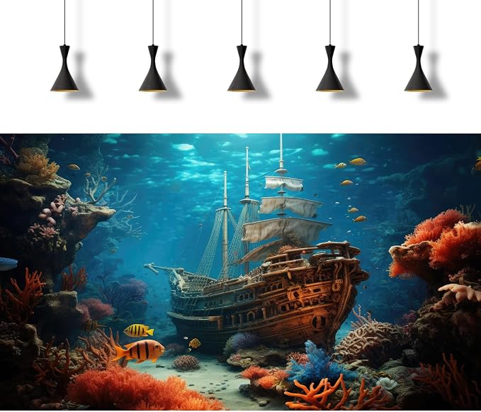 Sunken Pirate Ship Aquarium Background Under The Sea Pirate Shipwreck Fish Tank Background Underwater Ocean Seabed Coral Reef Terrarium Backgrounds Tropical Sea Aquarium Tank Backgrounds 36x18in