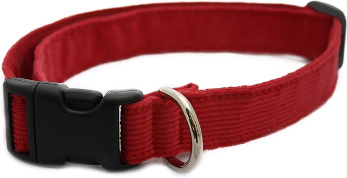 Hemp Corduroy Dog Collar - No Pattern (3/4" Medium, Red)