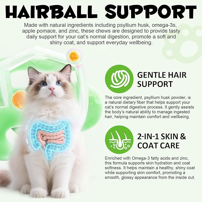 Cat Hairball Remedy-Hairball Treatment for Cats Hairball Treats for Cats Furball Treatment Omega-3 and Fiber Supplement Vitamins for Digestion, Chicken (30-Day Supply) (200G)