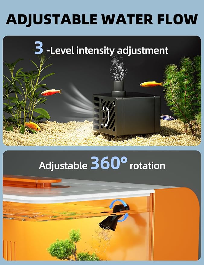 2.5 Gallon Fish Tank Small Aquarium Kit for Betta, Shrimp, Guppy, Acrylic | Hidden Filtration, Self-cleaning, Ultra-quiet, 3 Color Light, 10 Brightness, Adjustable Water Flow, Round Corner