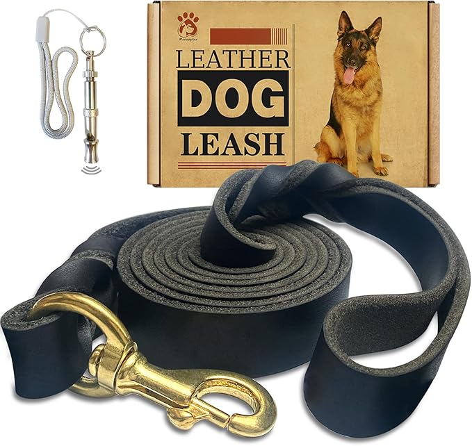 Leather Dog Leash 6ft x 1 inch,Strong Heavy Duty Genuine Leather Braided Dog Training Leash, Soft and Comfortable for Large Dogs, Medium Small Dogs (Black, 6FT*1in)