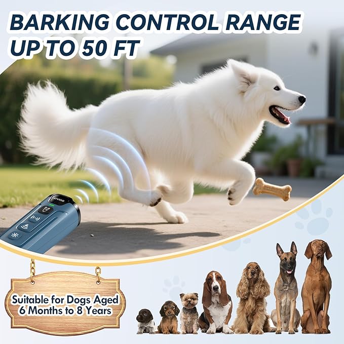 Dog Anti-Barking Device - Humane Ultrasonic Bark Control for Your or Neighbor's Pet (Dark Blue)