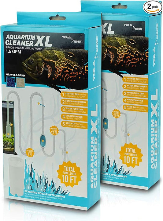 TERA PUMP 2 Pack Extra Long 10 FT Fish Tank Gravel Cleaner Siphon - Manual Water Pump for Aquariums 10 Gallons - BPA-Free Water Change Siphon Hose