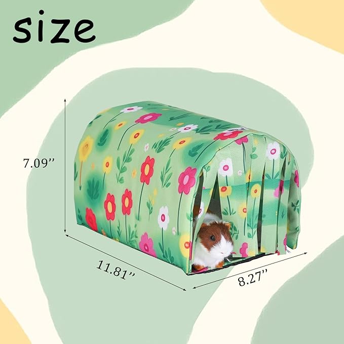 IBWell Guinea Pig Hideout Tunnel with Curtains Cute Floral Bunny Hideaway for Cage Accessories Washable Soft Hedgehog Hides and Houses