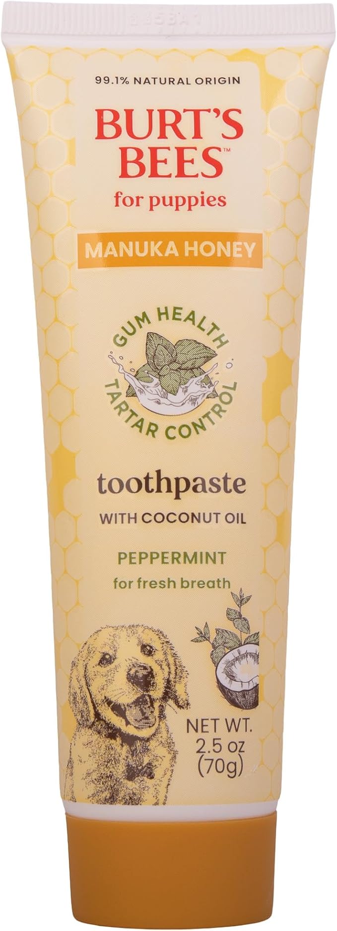 Burt's Bees for Pets Peppermint Toothpaste for Puppies with Manuka Honey and Coconut Oil for Gum Health & Tartar Control, 99.1% Natural Origin Formula, Fluoride-Free, Peppermint Flavor, 2.5 Oz