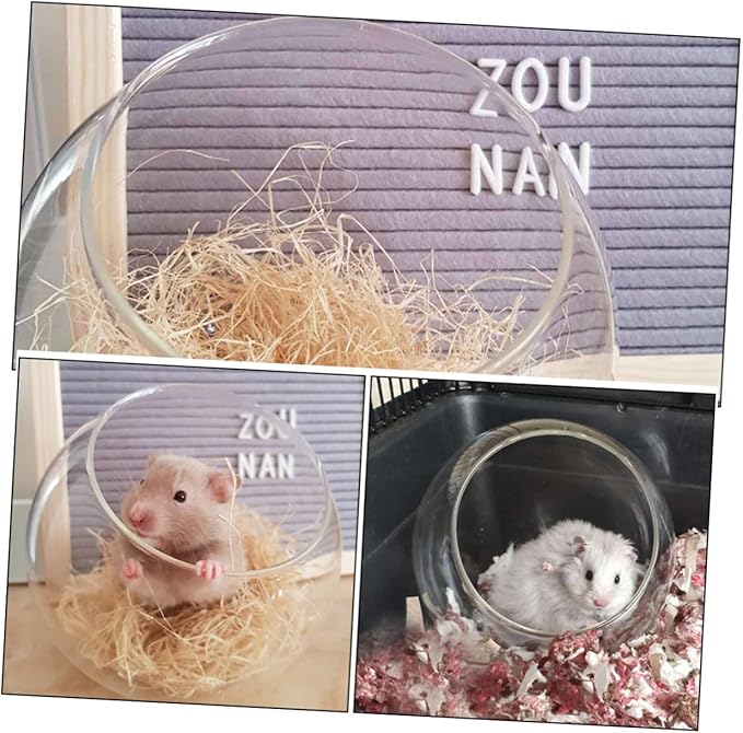 INOOMP Glass Nest for Hamster Chinchilla Small Animal Dust Bath Container Guinea Pig Hideout Pet Cooling Hut