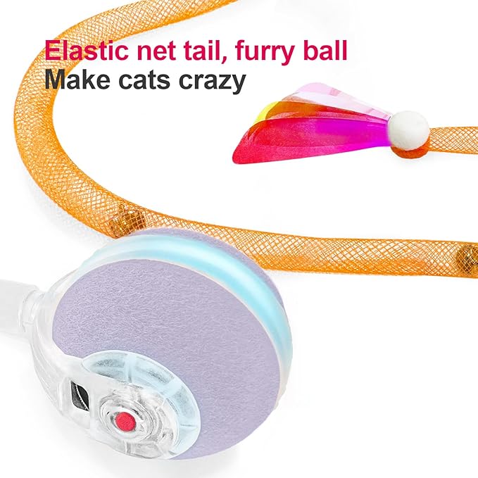 Jkanti Interactive Cat Toys for Indoor Cats,The 3rd Generation Agile Moving Cat Ball with Elastic Mesh Tail,Automatic Kitten Toys for Bored Indoor Cats (Purple)