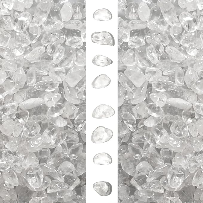 gemshan 2lb Clear Quartz Chips Natural Crushed Crystal Chip Bulk 7mm-9mm Tumble Healing Crystal Stone for Aquarium Vase Plant Decoration Jewelry DIY