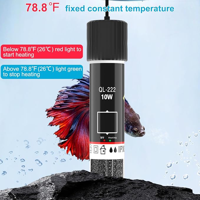 Small Aquarium Heater,10W Betta Heater Super Mini Aquarium Heater,Submersible Fish Tank Heater USB Powered Constant Temperature 78℉(26℃) Used for 1-2 Gallon