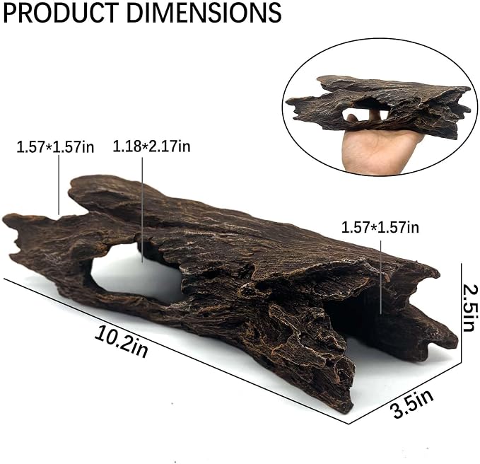 Tfwadmx Leopard Gecko Hide, 10" Reptile Hideout, Resin Simulated Hollow Log for Aquarium, Betta Fish Hideout, Reptile Tank Accessories for Corn Snakes, Lizards, Axolotls