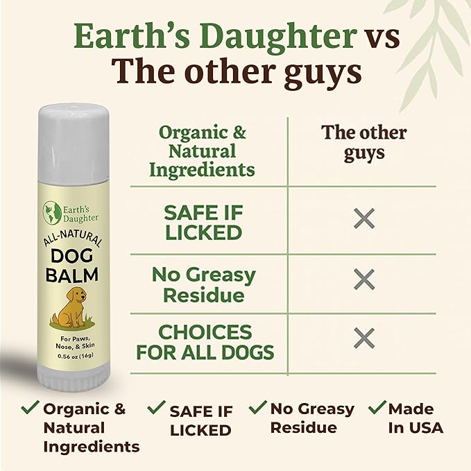 Earth’s Daughter Dog Paw Balm Big 0.56 oz – Organic Paw & Nose Protector with Beeswax, Coconut & Calendula – Itch Relief & Natural Skin Care for Dogs & Puppies – Travel Essential